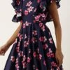 Blue Printed Art Silk Ruffled Dress Festive Wear -ZariGrace Shop Blue Printed Art Silk Ruffled Dress DRBS02205992 l