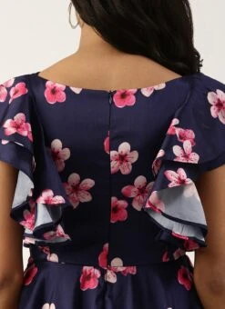 Blue Printed Art Silk Ruffled Dress Festive Wear 15 Blue Printed Art Silk Ruffled Dress Festive Wear -ZariGrace Shop Blue Printed Art Silk Ruffled Dress DRBS02205992 rrc2