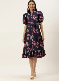 Blue Printed Art Silk Shirt Dress After Six Wear 12 Blue Printed Art Silk Shirt Dress After Six Wear -ZariGrace Shop Blue Printed Art Silk Shirt Dress DRBS02205850 u