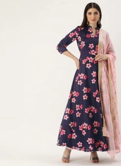 Blue Printed N Mauve Georgette Anarkali Suit Festive Wear -ZariGrace Shop Blue Printed N Mauve Georgette Anarkali Suit SLBS02202322 u