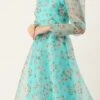 Blue Printed Organza Maxi Dress Festive Wear -ZariGrace Shop Blue Printed Organza Maxi Dress DRBS02305201 l