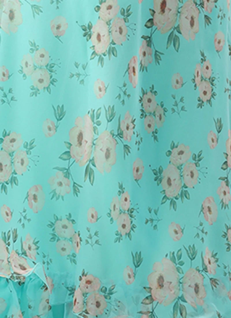 Blue Printed Organza Maxi Dress Festive Wear 10 Blue Printed Organza Maxi Dress Festive Wear - Image 8