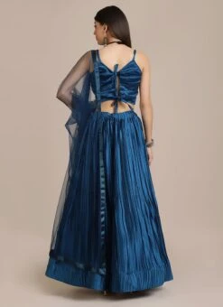 Blue Satin Silk A Line Lehenga Party Wear -ZariGrace Shop Blue Satin Silk A Line Lehenga GHSACW2771 b
