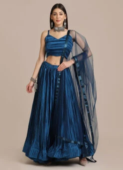 Blue Satin Silk A Line Lehenga Party Wear -ZariGrace Shop Blue Satin Silk A Line Lehenga GHSACW2771 u