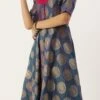 Blue Taffeta Jacquard Half Circular Dress Festive Wear -ZariGrace Shop Blue Taffeta Jacquard Half Circular Dress DRBS02204663 l