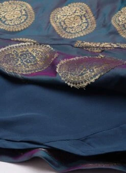 Blue Taffeta Jacquard Half Circular Dress Festive Wear -ZariGrace Shop Blue Taffeta Jacquard Half Circular Dress DRBS02204663 rrc3