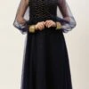 Blue Velvet Embroidered Dress With Cape Party Wear -ZariGrace Shop Blue Velvet Embroidered Dress With Cape DRBS02211229 l 1