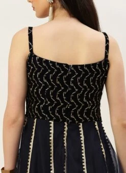 Blue Velvet Embroidered Gown With Dupatta Party Wear -ZariGrace Shop Blue Velvet Embroidered Gown With Dupatta IWBS02212536 rrc2 1