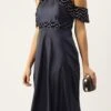 Blue Velvet Embroidered Off Shoulder Dress Festive Wear Party Wear -ZariGrace Shop Blue Velvet Embroidered Off Shoulder Dress DRBS02211083 l