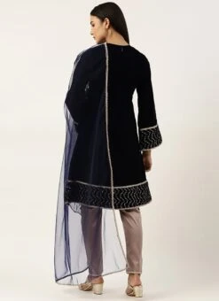 Dupatta From Blue Velvet Embroidered Straight Pant Suit After Six Wear -ZariGrace Shop Blue Velvet Embroidered Straight Pant Suit SLBS02211067 b 2