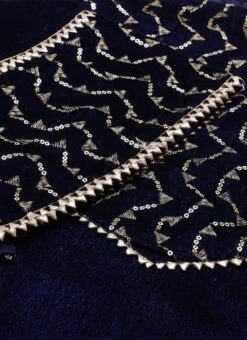 Dupatta From Blue Velvet Embroidered Straight Pant Suit After Six Wear -ZariGrace Shop Blue Velvet Embroidered Straight Pant Suit SLBS02211067 rrc1 2
