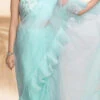Blue Viscose Organza Ruffled Saree Wedding Wear -ZariGrace Shop Blue Viscose Organza Ruffled Saree SAMCAA025 l