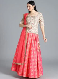 Ethnovog Pink N Cream Lehenga Party Wear -ZariGrace Shop Bollywood Vogue Customised Pink N Cream Lehenga GHBV01903761 u