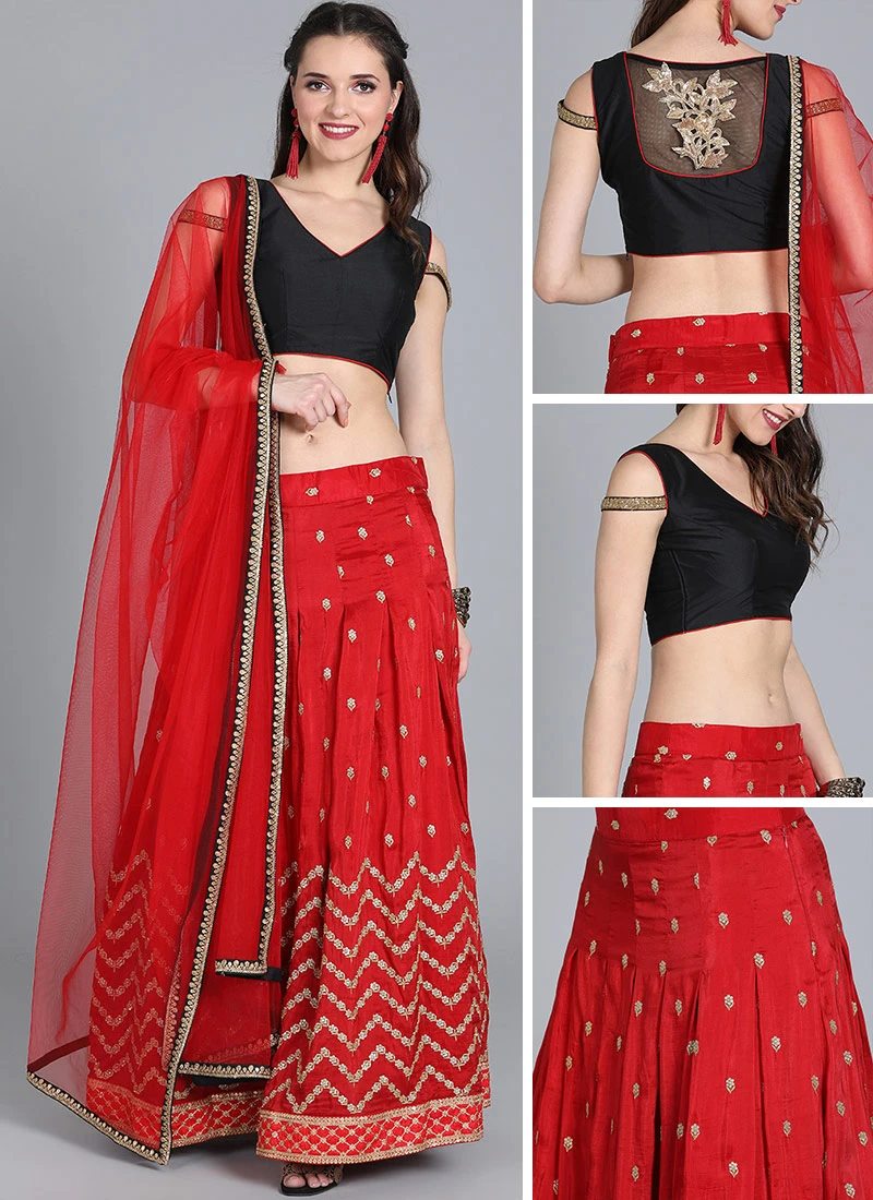 Ethnovog Red Embroidered Lehenga Festive Wear 5 Ethnovog Red Embroidered Lehenga Festive Wear - Image 3