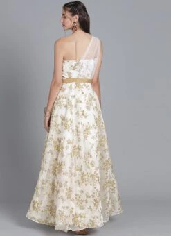 Ethnovog White One Shoulder Gown Party Wear -ZariGrace Shop Bollywood Vogue Customised White One Shoulder Gown IWBV01903799 b
