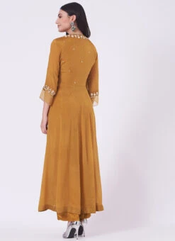 Brown Chinon Silk Mirror Work Anarkali Suit Wedding Wear -ZariGrace Shop Brown Chinon Silk Mirror Work Anarkali Suit SLDVC164 b