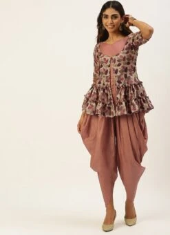 Brown Dhoti Jumpsuit With Embroidered Jacket Festive Wear Party Wear -ZariGrace Shop Brown Dhoti Jumpsuit With Embroidered Jacket IWBS02208540 u