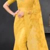 Butter Yellow Net Thread Embroidery Saree Party Wear -ZariGrace Shop Butter Yellow Net Thread Embroidery Saree SASUN1029 l