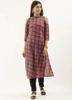 Collar Neck Multicoloured Straight Pant Kurta Set After Six Wear -ZariGrace Shop Collar Neck Multicoloured Straight Pant Kurta Set KSBS02001398 u