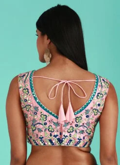 Coral Pink Silk Embroidery Work Blouse Party Wear -ZariGrace Shop Coral Pink Silk Embroidery Work Blouse BLSPFB165C b