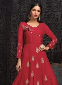 Coral Red Embroidered Anarkali Gown Party Wear -ZariGrace Shop Coral Red Embroidered Anarkali Gown BGWSLI1603 b