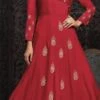 Coral Red Embroidered Anarkali Gown Party Wear