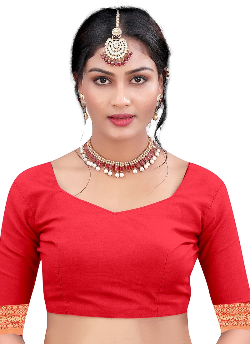 Cotton Woven Work Beige N Red Saree Festive Wear 6 Cotton Woven Work Beige N Red Saree Festive Wear - Image 4