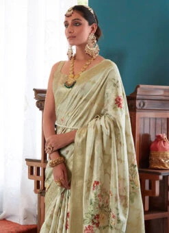 Cream Art Silk Printed Sari Festive Wear -ZariGrace Shop Cream Art Silk Printed Sari SASAM2212 b