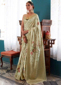 Cream Art Silk Printed Sari Festive Wear -ZariGrace Shop Cream Art Silk Printed Sari SASAM2212 u