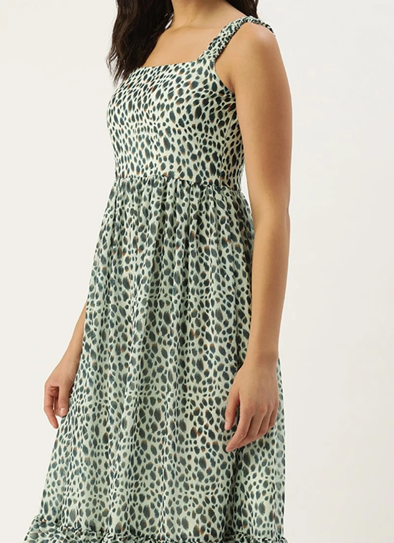 Cream Digital Printed Georgette Flared Dress Party Wear 3 Cream Digital Printed Georgette Flared Dress Party Wear