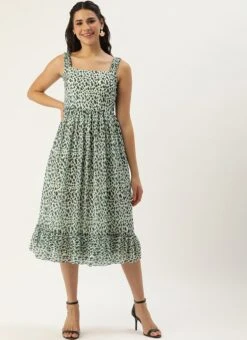 Cream Digital Printed Georgette Flared Dress Party Wear 12 Cream Digital Printed Georgette Flared Dress Party Wear -ZariGrace Shop Cream Digital Printed Georgette Flared Dress DRBS02209821 u