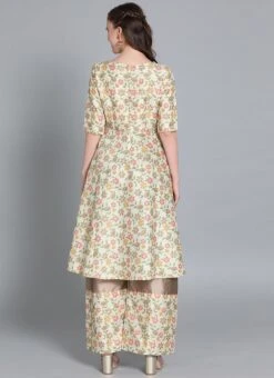 Cream Embroidered Kurta N Wide Leg Pant Festive Wear -ZariGrace Shop Cream Embroidered Kurta N Wide Leg Pant KSBS01911761 b