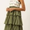 Cream Embroidered Layered Dress Party Wear