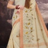 Cream Linen Embroidered Work Saree After Six Wear -ZariGrace Shop Cream Linen Embroidered Work Saree SAMASR03 l