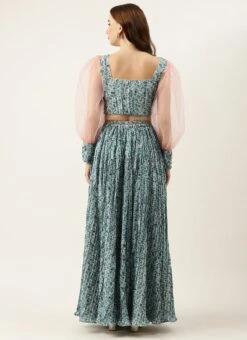 Skirt From Cream N Blue Printed Chinon Skirt Set After Six Wear -ZariGrace Shop Cream N Blue Printed Chinon Skirt Set IWBS02301022 b