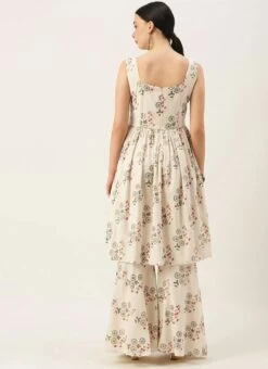 Cream Printed Kurta N Gharara Set Festive Wear -ZariGrace Shop Cream Printed Kurta N Gharara Set KSBS02108665 b