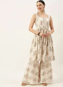 Cream Printed Kurta N Gharara Set Festive Wear -ZariGrace Shop Cream Printed Kurta N Gharara Set KSBS02108665 u