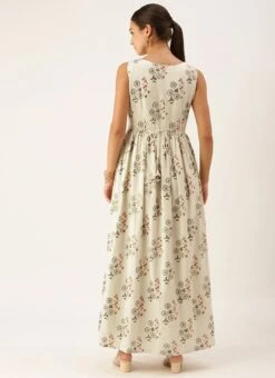 Cream Silk Cotton Ankle Length Dress After Six Wear -ZariGrace Shop Cream Silk Cotton Ankle Length Dress DRBS02108680 b