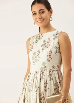 Cream Silk Cotton Ankle Length Dress After Six Wear -ZariGrace Shop Cream Silk Cotton Ankle Length Dress DRBS02108680 rrc1