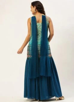 Bottom From Cream And Blue Chinon Printed Gharara Set After Six Wear -ZariGrace Shop Cream and Blue Chinon Printed Gharara Set SLBS02302373 b 2