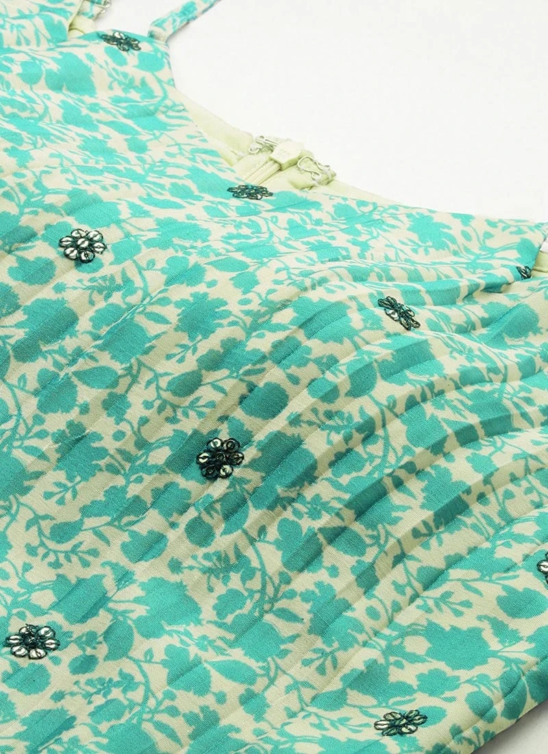 Top From Cream And Blue Chinon Printed Gharara Set After Six Wear 7 Top From Cream And Blue Chinon Printed Gharara Set After Six Wear - Image 5