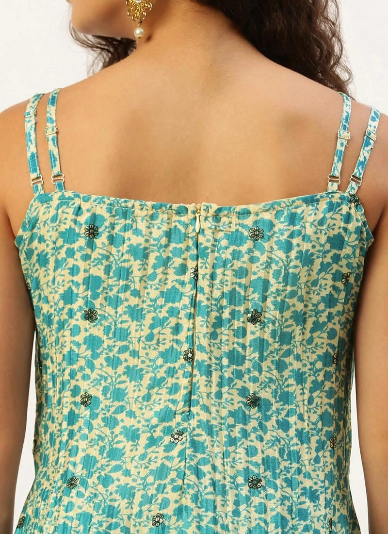 Top From Cream And Blue Chinon Printed Gharara Set After Six Wear 9 Top From Cream And Blue Chinon Printed Gharara Set After Six Wear - Image 7