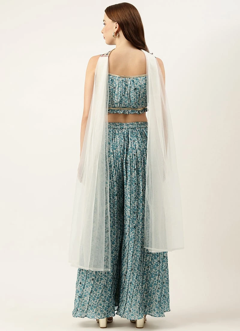 Dupatta From Cream And Blue Printed N Embroidered Set After Six Wear 6 Dupatta From Cream And Blue Printed N Embroidered Set After Six Wear - Image 4