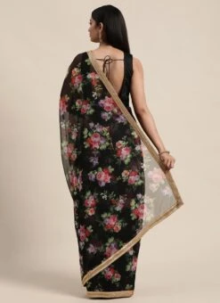 Black Backless Organza Saree Festive Wear -ZariGrace Shop Custom Made Black Backless Organza Saree SABS01908441 b