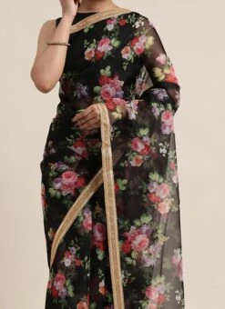 Black Backless Organza Saree Festive Wear