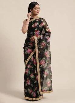 Black Backless Organza Saree Festive Wear -ZariGrace Shop Custom Made Black Backless Organza Saree SABS01908441 u