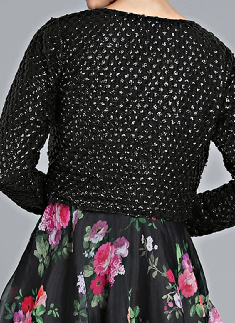 Black Digital Printed Gown With Jacket Party Wear 8 Black Digital Printed Gown With Jacket Party Wear - Image 6