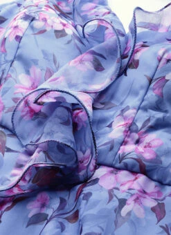 Blue Digital Print V Neck Gown After Six Wear -ZariGrace Shop Custom Made Blue Digital Print V Neck Gown IWBS01907078 rrc1