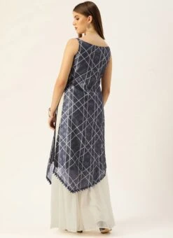 Dark Blue And Off White Kurta Gharara Set Festive Wear -ZariGrace Shop Dark Blue And Off White Kurta Gharara Set KSBS02110867 b