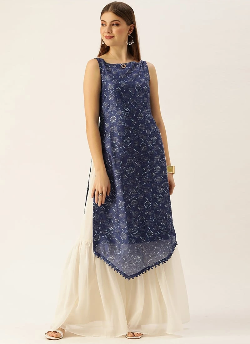 Dark Blue And Off White Kurta Gharara Set After Six Wear Festive Wear 5 Dark Blue And Off White Kurta Gharara Set After Six Wear Festive Wear - Image 3